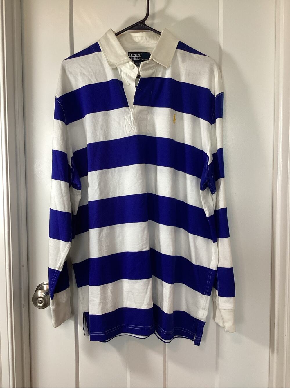NWT Polo Ralph Lauren Striped Long Sleeve Rugby Shirt Mens Size Large Blue White